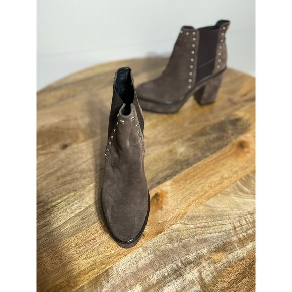 Janet Sport Suede Platform Booties 8.5 Brown Italian Studded Chunky Heel - Picture 4 of 15